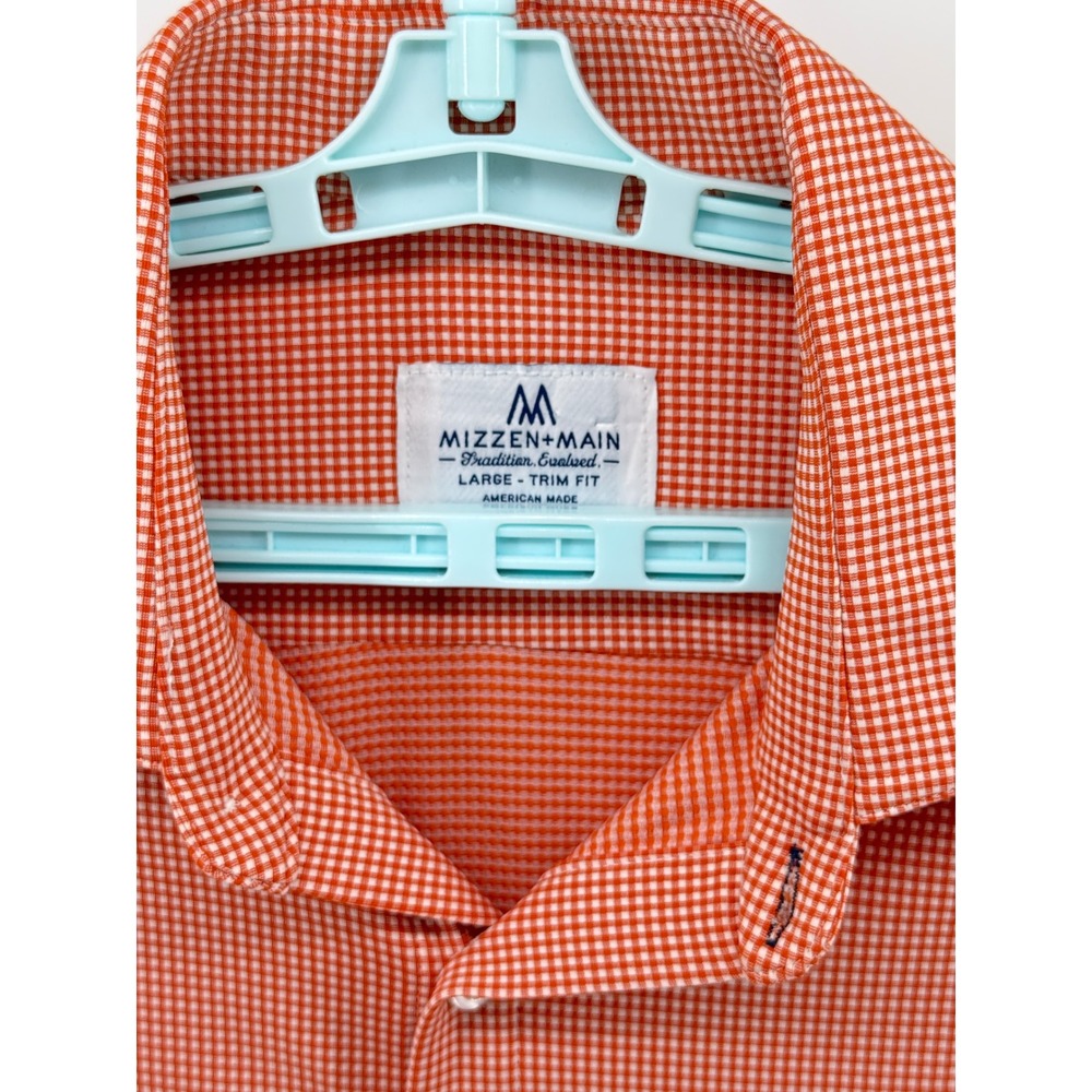 Mizzen+Main Mens Large Trim Fit Orange Gingham Performance Dress Shirt 20057 - Picture 3 of 9